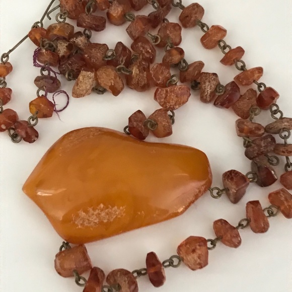VINTAGE 37g BALTIC HONEY AMBER STONE PENDANT NECKLACE SOVIET USSR - Picture 4 of 11